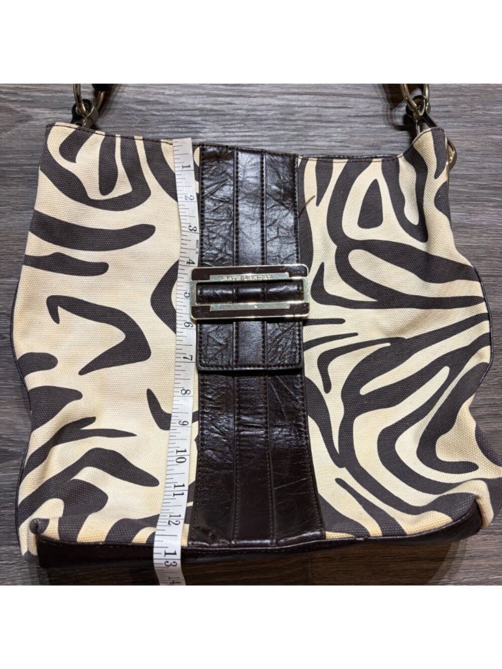 Nine West Zebra Print Hobo Shoulder Bag Faux Leather Brown Cream Y2K Pink Lining - Picture 11 of 16
